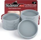 Yelanon Furniture Coasters - 8 Pcs 3'Round Rubber Furniture Caster Cups - Non Slip Pads Hardwood Floors Non Skid Grippers - Anti Slide Floor Protector for Bed Couch Stoppers Gray