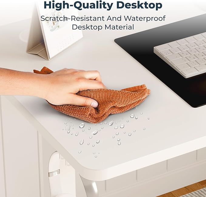 FitStand Adjustable Stand Up Desk with Memory Preset, Standing Desks 55 x 24 Inch Electric Home Office Desk Computer Workstation Splice, White Top + White Frame