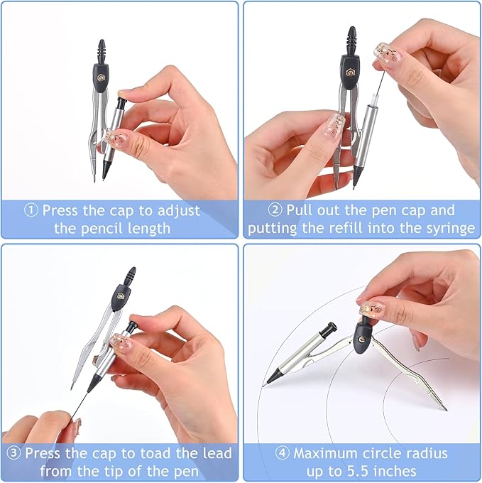 6 Pcs Metal Geometry Set, Math Geometry Kit, Metal Ruler Set and Compass Geometry Tool, Rulers Protractor and Compass Set for Student School and Drawings Supplies (Black)