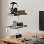 ART-GIFTREE Clamp On Desk Shelf 2-Tier, Wood Shelving Unit for Office Desk/Gaming Accessories, Tabletop Book Storage Rack, Shelf for Top of Desk, Grey