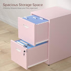 Kubohogar 2 Drawer File Cabinet with Lock,Pink Metal Filing Cabinets,Vertical Locking File Cabinet Fit Hanging Files, Letter,File Box and A4 Documents(Pink)