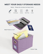 Oterri File Organizer With Lid, Hanging Filing Box With Mesh Pocket, Document Organizer for Letter Files, Portable Storage for Office & Home (2 PCS, Taro Purple)