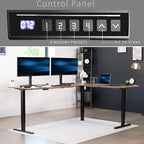 VIVO Electric Corner 84 x 63 inch L-Shaped Standing Desk, Memory Height Adjustment, Rustic Vintage Brown Top Black Frame, DESK-E3CTBN-84