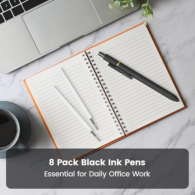 JIMMIDDA 8Pcs Black Gel Pens - 0.7mm Medium Point Black Ink Pens | Smooth Writing - Quick Drying Retractable Pen for Men Women (Black - 8Pcs)