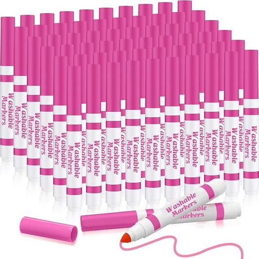 Janlaugh 60 Pcs Pink Washable Markers Bulk Coloring Broad Line Markers for Kids Conical Tip Pink drawing pens for Classroom Back to School travel Art baby shower gender reveal Supplies, Ages 6+