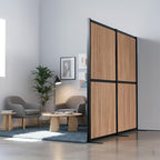 VIVO Modular Wall System, 2 PET Panels, Modern Professional Office Cubicle Dividers, Freestanding Privacy-Screen, 66 inches High, Wood Slat, Black Frame, PP-MWS63BWD