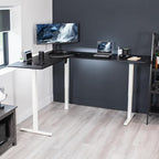 VIVO Electric Corner 75 x 63 inch L-Shaped Standing Desk, Memory Height Adjustment, Black Top White Frame, DESK-E3CTWB-75