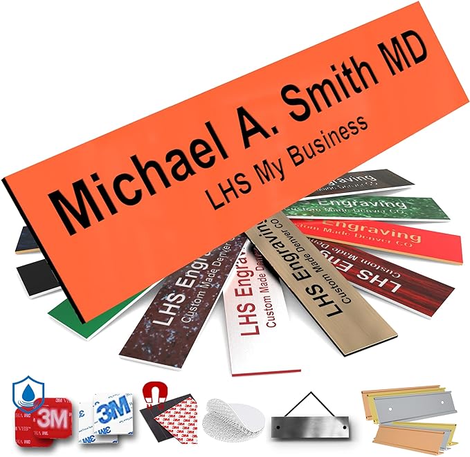 Engraved Door Signs for Office Personalized Orange Plastic Door Plaque Black Letters - Made in USA 2x8 B11