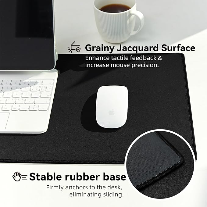 Reniteco Waterproof Large Gaming Mouse Pad with Durable Stitched Edges, Non-Slip Rubber Base, Grainy Jacquard Mouse Mat Desk Pad for Home Office Gaming, 27.6"x11.8"x0.12", Matte Black
