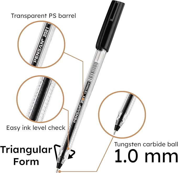 Ballpoint Pens Bulk Pack, 250-Count – (125 Black & 125 Blue) Ink Pens, 1.0mm Medium Point, Ergonomic Triangle Grip, Smooth Writing