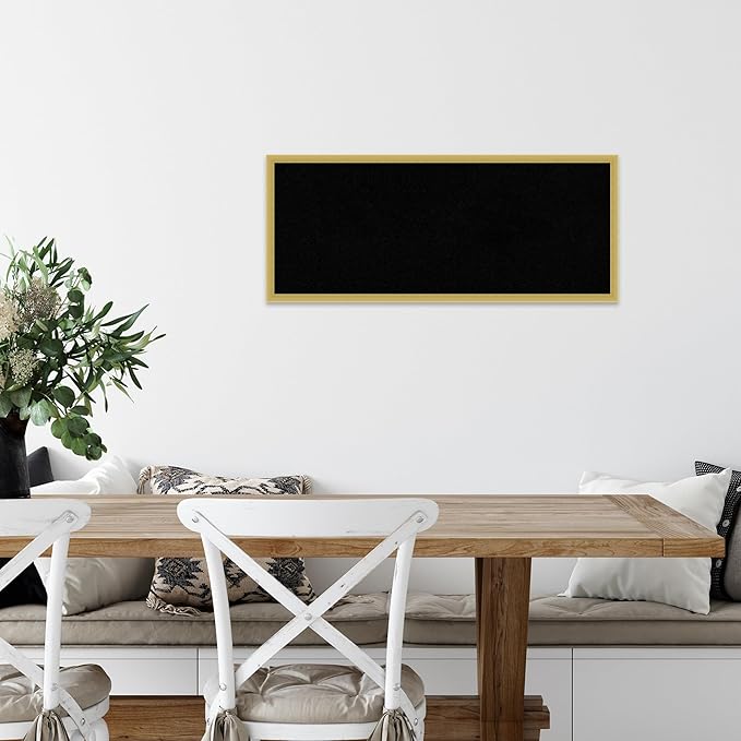 Amanti Art Black Cork Board for Wall, 13x31 Vision Board with Gold Wood Frame, Medium Corkboard Office Decor for Home Organization, Modern Contemporary Corkboard Pinboard to display items for home