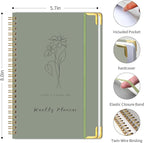 Undated Weekly Planner with Metal Corner Hardcover Notebook , A5 Size Journal with To Do List Planner, Habit Tracker,Weekly Goals for ADHD,Student, Office, Women, Men ,Gifts,6 x 8 inches，Spiral Bindding ,Green