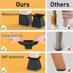 Square Chair Leg Protectors for Hardwood Floors, 24 Pcs Silicone Felt Furniture Leg Cover,.7/8" - 1".Black.