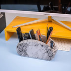Remote Control Holders Organizer Box with 5 Compartment PU Leather Multi-functional Office Desk Storage Caddy Store Tv Remote for Media Player,Brush,Pencil,Glassees&Office Supplies (Marble)