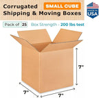 Small Cube Moving & Shipping Boxes 7"L x 7"W x 7"H (25-Pack) - Extra Strength 200 lb vs Regular - Corrugated Packing Boxes for Moving - Heavy Duty Moving Box - Packaging Box by IDL Packaging