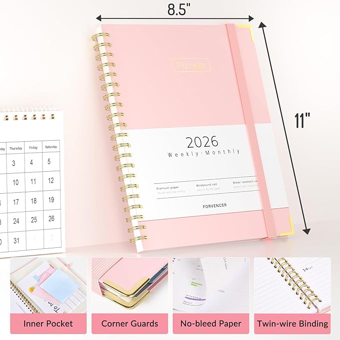 Forvencer 2026 Planner, Hardcover Calendar Planner Weekly and Monthly, Jan 2026 - Dec 2026, 8.5" x 11", Spiral Agenda Book with Tabs, Exquisite Daily Journal Organizer for Home School, Purple Marble