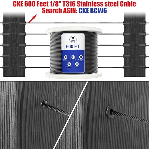 CKE 50 Pack T316 Stainless Steel Black Protector Sleeves for 1/8" 5/32" or 3/16" Cable Deck Stair Railing Kit System, Black Cable Railing Protective Sleeves for Wood Posts, DIY Balustrade, BCR01-3/16