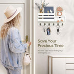 FifthQuarter Key Holder Wall Mount: Key and Mail Holder for Wall with 6 Hooks and Storage Drawer, Easy Installation Key Rack for Entryway Home Decor (A-White)