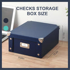 DLUGOPIS 2 Pcs Inch Checks Storage Box with Lid Document Boxes Document Bin Banker Boxes Foldable Receipt Box Storage Navy Blue Cardboard Record Boxes For Business Pesonal Books Files 12"x10"x5"