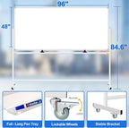 96"x48" Large Magnetic White Board Dry Erase Whiteboard with Rolling Stand 8’x4’ Double-Sided Mobile White Boards on Wheels, Including 3 Magnetic Erasers, 7 Markers, 30 Magnets