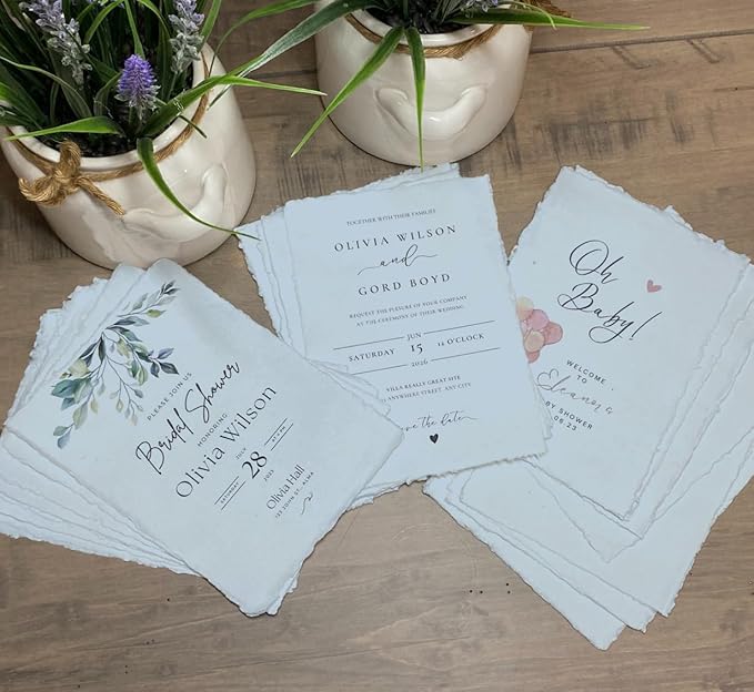 Wanderings 50 Pack Blue A6 Handmade Deckled Edge Cotton Paper - Cold Pressed Texture - Paint, Watercolor, Writing, Printer - Cards, Wedding Invitations, Menus, Arts and Crafts. 150gsm - 10.5x15 cm