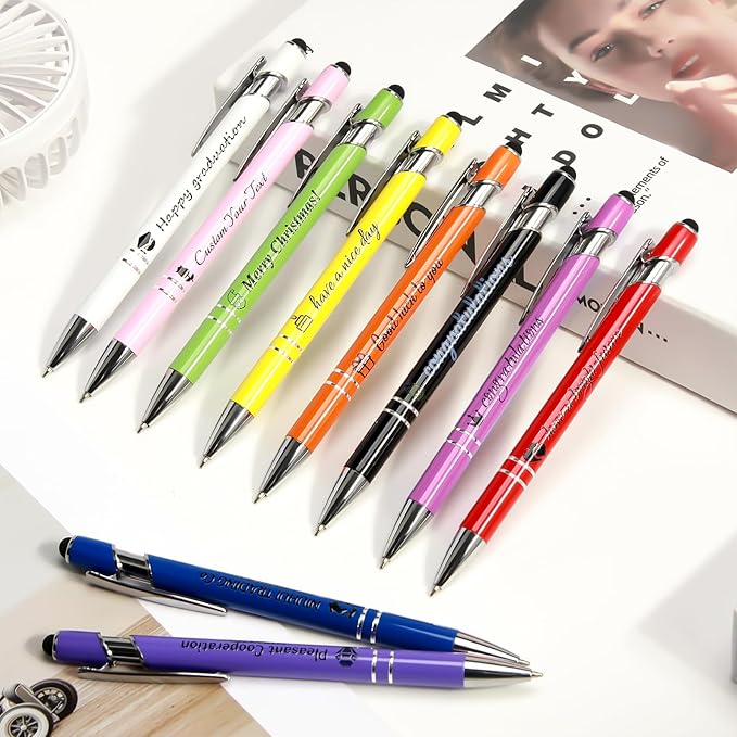 ENOMY Personalized Pens Bulk Free Engraved with Logo/Name/Message Black Ink Custom Pens Customized Stylus Ballpoint Pens Ideal Gifts for Business Anniversary (100)