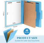 Skyygemm 48 Pcs Classification Folders Letter Size, 1 Divider Pressboard File Folder with Fasteners, Expanding File Organizer Bulk for School Teachers, Office Employee, Coworker, Staff (Blue)