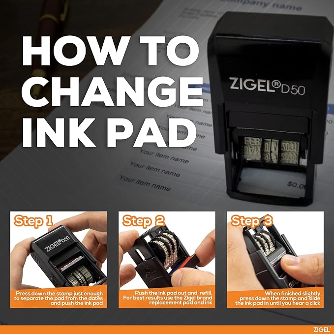ZIGEL D50 Date Stamp with Approved - Self Inking Date Stamp - Blue