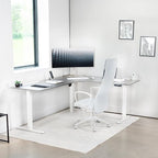 VIVO Electric Corner 75 x 63 inch L-Shaped Standing Desk, Memory Height Adjustment, Dark Gray Top White Frame, DESK-E3CTWG-75