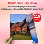 HARtwii 110 Sheets Thick Double Side Glossy Photo Paper 8.5x11 Inches 69lbs for Inkjet Printers and Dye Ink 260Gsm Suitable for Inkjet Printing Printer