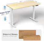 VIVO Electric 55 x 28 in Standing Desk, Memory Height Adjustment, 1B Series, Holds 220 lbs, One-Piece Light Wood Top, White Frame, DESK-KIT-1W55C