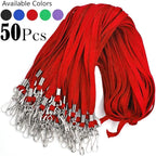 Bird Fiy® Lanyard/Badge Holder Pairs (Set of 50, Red): Woven Round Lanyard & Horizontal Sealable Waterproof Clear Plastic ID Card Name Tag Holder