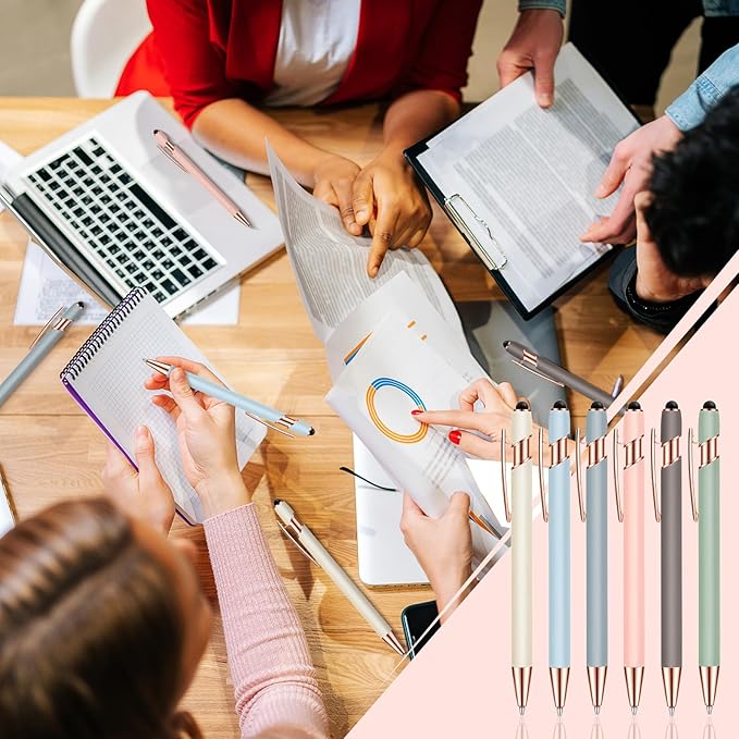 Tenare 12 Pieces 2 in 1 Stylus Metal Ballpoint Pen with Stylus Tip, 1.0 mm Black Ink Ballpoint Pen for Touch Screens(Morandi Color)