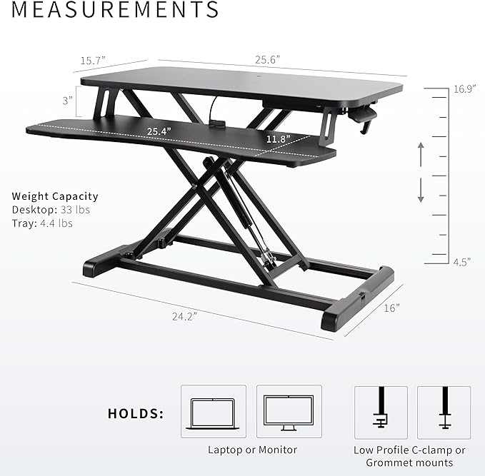 VIVO 26 inch Desk Converter, K Series, Height Adjustable Sit to Stand Riser, Dual Monitor and Laptop Workstation with Keyboard Tray, Black, DESK-V026KB