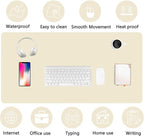 PU Leather Desk Pad Protector Gaming Mouse Pad Non Slip Desk Mat for Keyboard and Mouse Waterproof Desk Writing Pad for Office and Home Desk Accessories(Beige, 35.4 * 17.7)