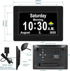 SSYA Dementia Clocks with Day and Date for Seniors,13 Alarms Custom Reminders, Extra Large Digital Calendar Clock for Elderly. (Black)