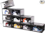 KDOR Shoe Boxes Clear Plastic Stackable 10 Pack Sneaker Storage Boxes with Magnetic Door, Acrylic Display Case, Strong and Sturdy Fit Shoe Size Up to US 15