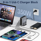 350W USB Fast Charging Station, 8 Port USB C Multi Port Charger Block with PD 100W Fast Charging Station for Multiple Devices, USB Charger Block Compatible iPhone, Android Cell Phone, Tablet, iPad