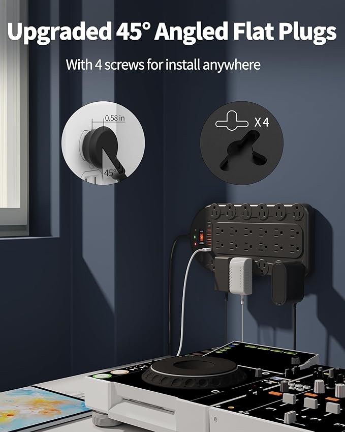 15Ft Power Strip Surge Protector (3,400 Joules), DEPOW 24 AC Multiple Outlets (1875W/15A) with 6 USBs (2 USB-C Ports), ETL Listed, Flat Plug Heavy Duty Long Extension Cord for Home, Office, Black