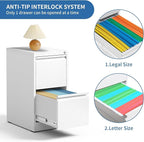 FLIXELIO 2 Drawer File Cabinet with Lock,Metal Vertical Filing Cabinets for Home Office,Heavy Duty File Storage Cabinet for Letter/Legal/A4/F4 Size File,Assembly Require (White, Vertical 2 Drawer)