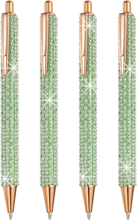 PATIKIL Rhinestone Metal Ballpoint Pen, 4 Pack Crystal Pearl Pens Black Ink 1.0mm Point Sparkly for Women Gift Office Note Taking Journaling, Green