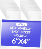 Outus Self Adhesive Shop Ticket Holders Clear Plastic Sleeves Adhesive Pockets Work Order Job Ticket Holders for Home Office Posting Signs(6 x 4 Inch,60 Pcs)