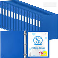 Henoyso 16 Pcs 3 Ring Binder 0.5 Inch Round Fits Letter Size 8.5'' x 11'' Paper Plastic Flexible Binder Bulk Holds 140 Sheets with 1 Pockets Versatile Organizer for Home Office School (Blue)