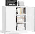 TaskStorz Metal Garage Storage Cabinets，36" Steel File Cabinet with 2 Adjustable Shelves, Lockable Storage Cabinets for Office, Home, Garage, Warehouse 36" H x 32" W x 16" D (White)