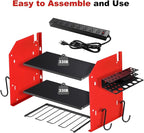Power Tool Organizer Wall Mount with Charging Station, Heavy Duty 3 Layer Garage Tool Storage with 4 Cordless Drill Holder and 8 Outlet Power Strip, Gift for Men Husband Dad Birthday Anniversary red
