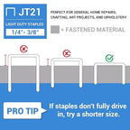 meite JT21 Staples, 1/4 Inch Galvanized Fine Wire Staples for Staple Gun - 1,600 Counts, 7/16" Crown JT21 Staple Refill, Ideal for Upholstery, Crafts, Furniture