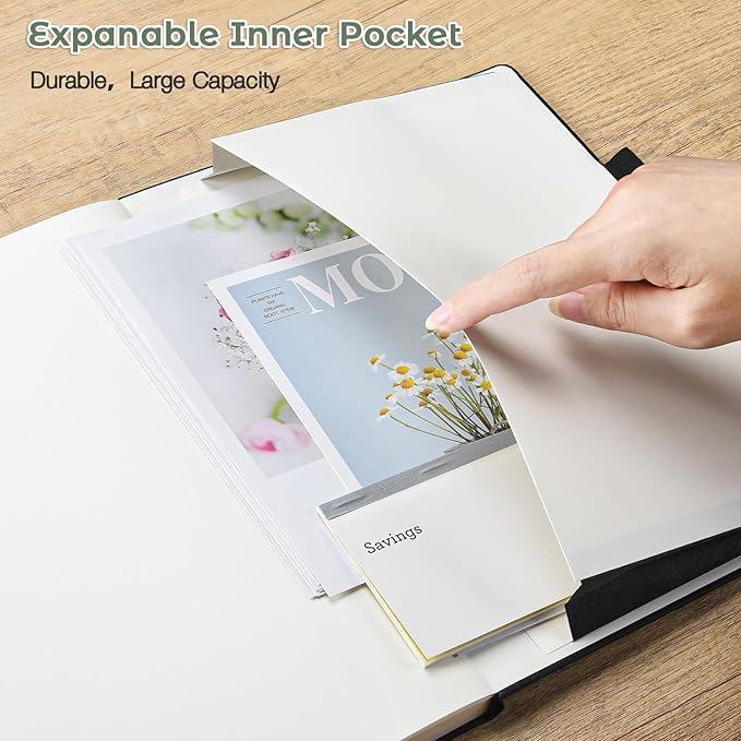 College Ruled Notebook, A4 Hardcover Leather Notebook for Work, Lined Notebook Journal for Women Men, 192 Thick Paper, Lay Flat Large Notebook with Pockets, Professional Business Notebook, Light Green