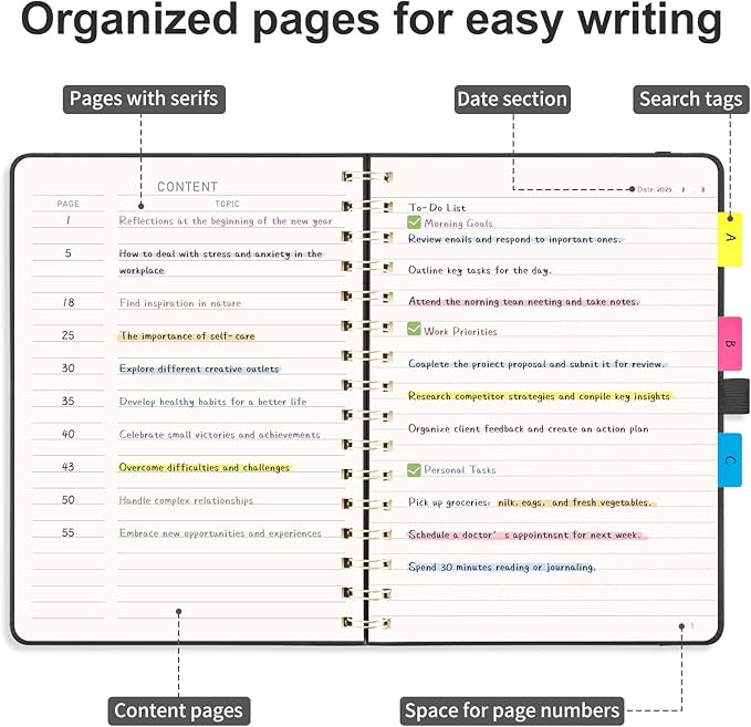 AHGXG Lined Spiral Notebook Journal for Women, 140 Pages Hardcover Leather Notebook College Ruled, A5 5.7" x 8.3", 100 GSM Thick Paper, Notebooks for School Work, Journals for Writing, Black