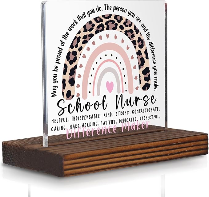 School Nurse Appreciation Gift Desk Sign, Leopard Rainbow Difference Maker Plaque, Thank You Office Decor for School Health Professionals PA074