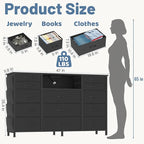 HCHQHS 47 Inch Dresser for Bedroom with 13 Drawers,Side Pockets Hooks and Lights with Remote Control,Hallway,Closet,Kitchen,Large TV Stand (Black)